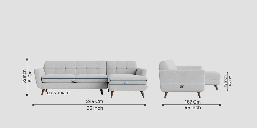 Jasmin Fabric Lhs Sectional Sofa 3 Lounger In Lit Grey Colour - Febonic Living