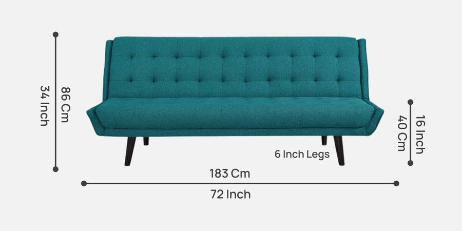 Saso Fabric 3 Seater Convertible Sofa Cum Bed In Sea Green Colour - Febonic Living