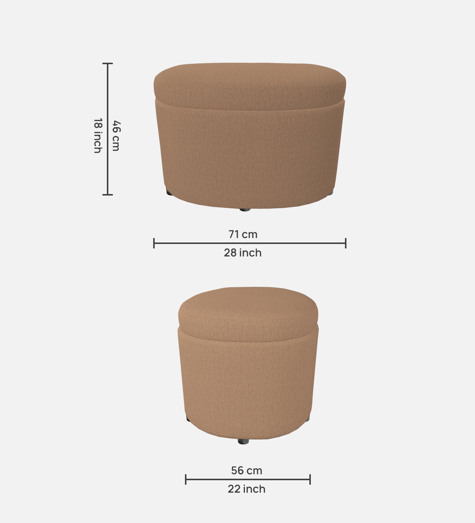 Ruggy Fabric Storage Ottoman in Cookie Beige Colour