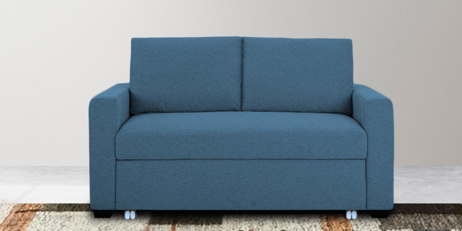 Lobby Fabric 2 Seater Pull Out Sofa Cum Bed In Light Blue Colour