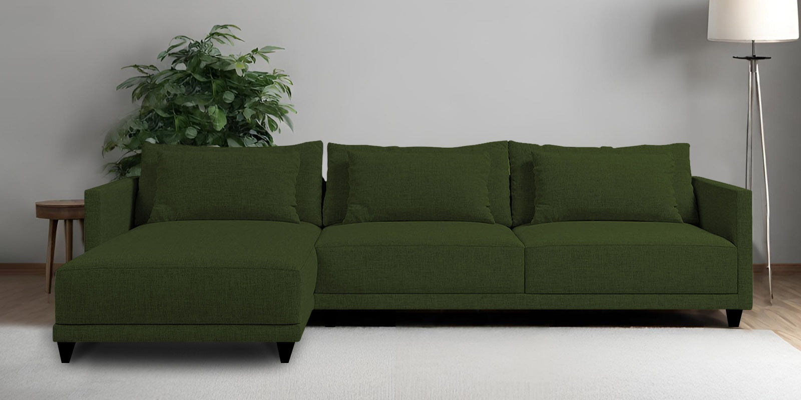 Kera Fabric RHS Sectional Sofa (3+Lounger) In Olive Green Colour