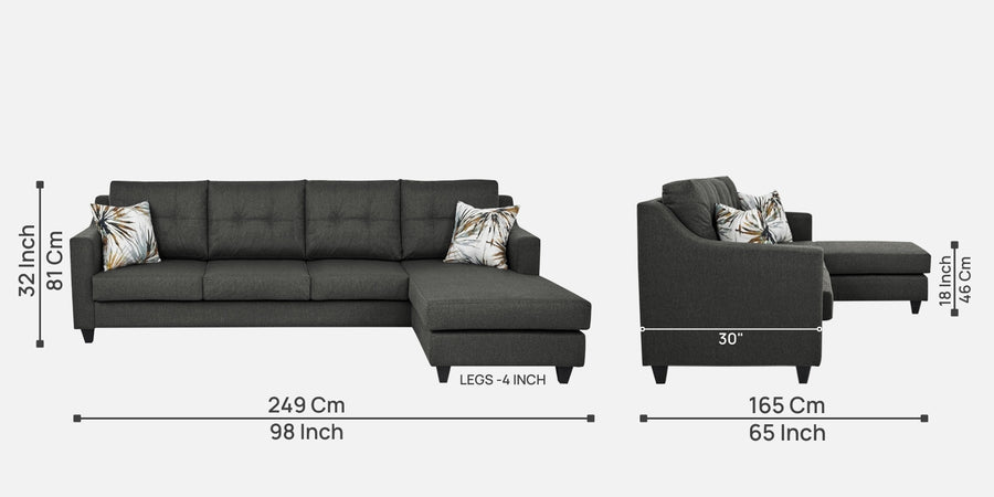 Welly Fabric Lhs Sectional Sofa 3 Lounger In Charcoal Grey Colour - Febonic Living
