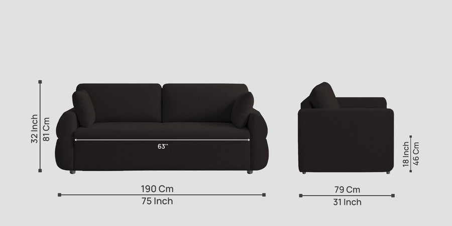Jack Fabric 3 Seater Sofa In Cara Brown Colour - Febonic Living
