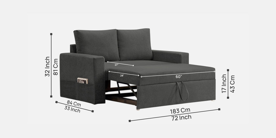 Kara Fabric 2 Seater Pull Out Sofa Cum Bed In Charcoal Grey Colour - Febonic Living