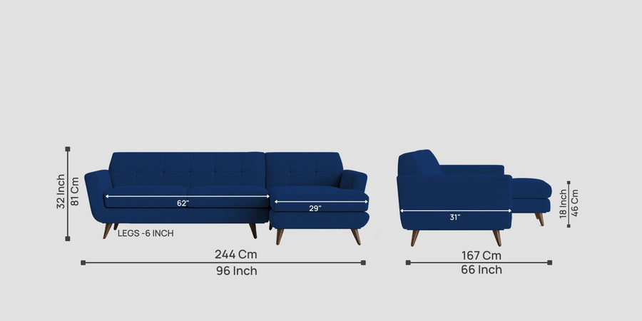 Jasmin Fabric Lhs Sectional Sofa 3 Lounger In Royal Blue Colour - Febonic Living