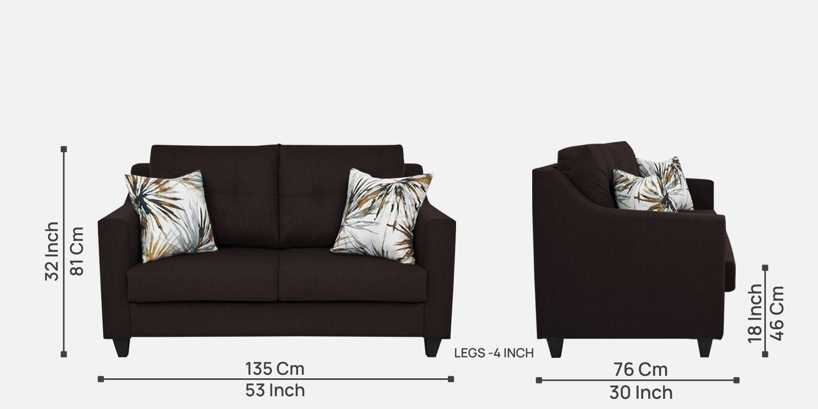 Welly Fabric 2 Seater Sofa In Dark Brown Colour