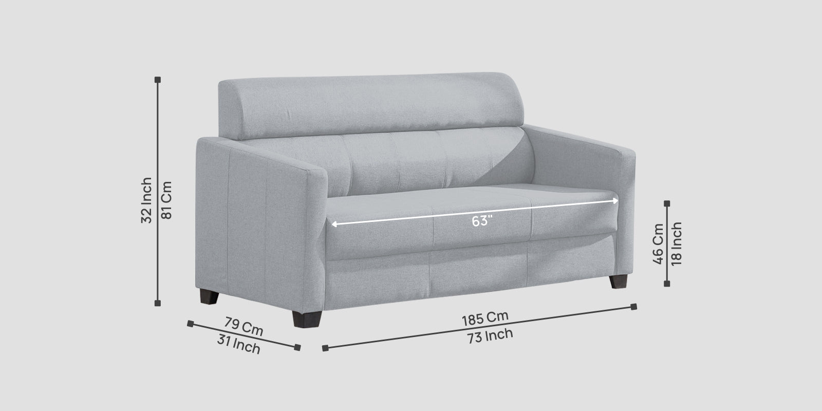 Devo Fabric 3 Seater Sofa in Coin Grey Colour