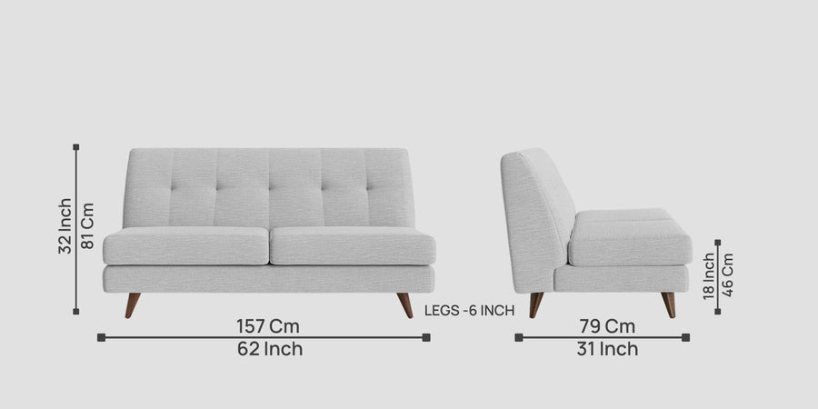 Jasmin Fabric 2 Seater Armless Sofa In Lit Grey Colour - Febonic Living