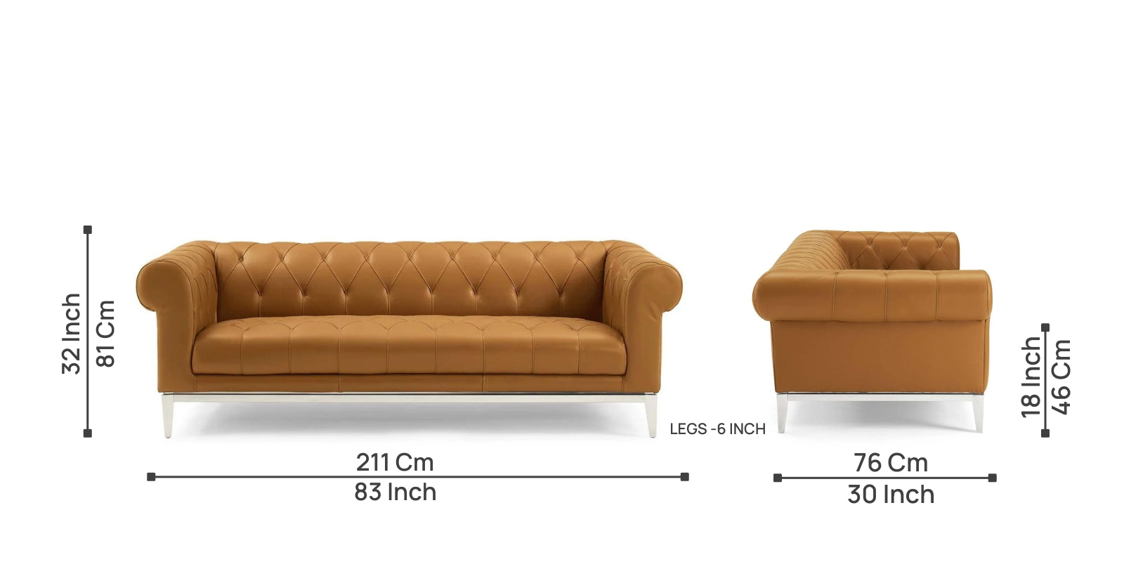 Mickey Leatherette 3 Seater Sofa in Royal Orange Colour