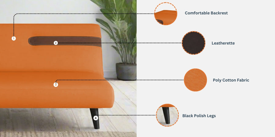 Vedan Fabric 3 Seater Convertible Sofa Cum Bed In Caspa Brown Colour - Febonic Living