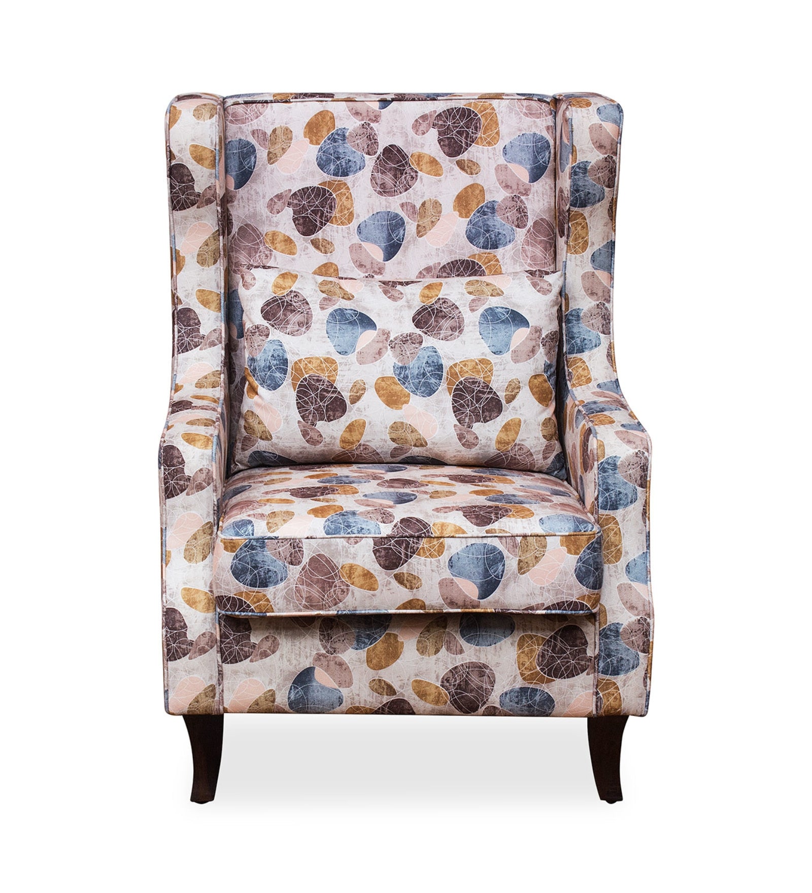 Peter Floral Print Fabric Wing Chair in Multi Colour