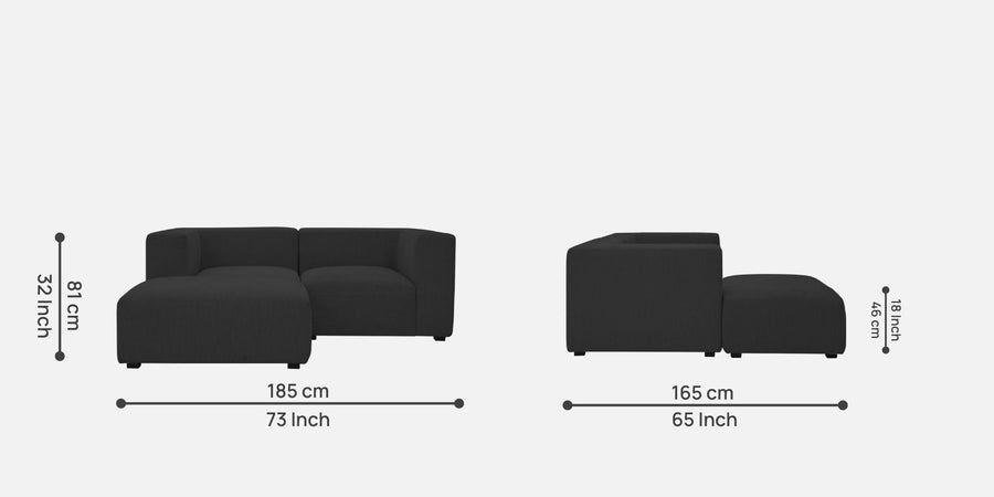 Dora Velvet Rhs Sectional Sofa 2 Ottoman Lounger In Davy Grey Colour - Febonic Living