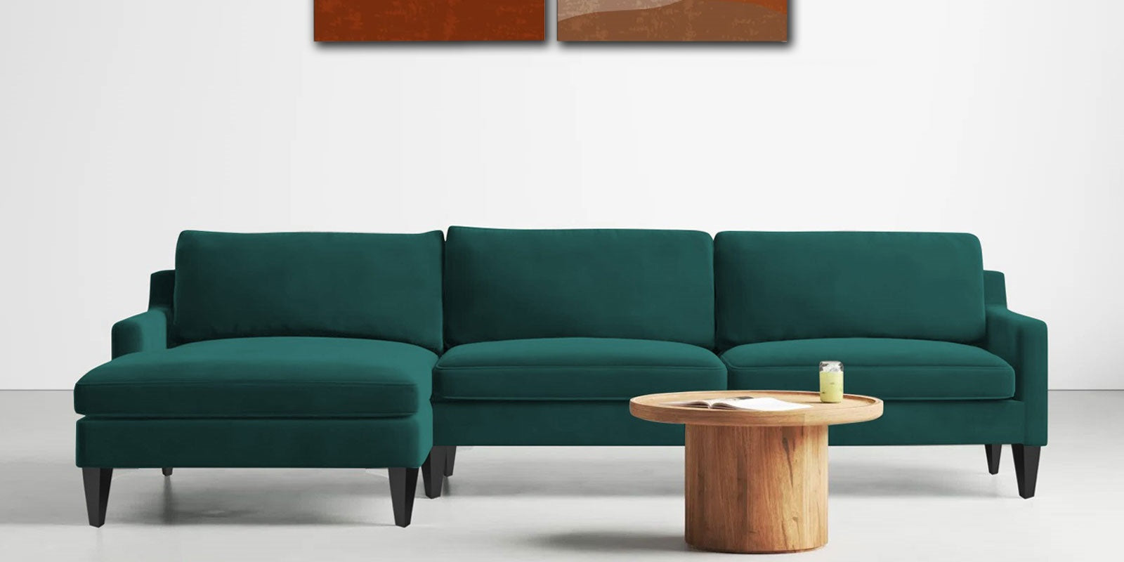 Jones Velvet RHS Sectional Sofa (3+Lounger) In Pine Green Colour