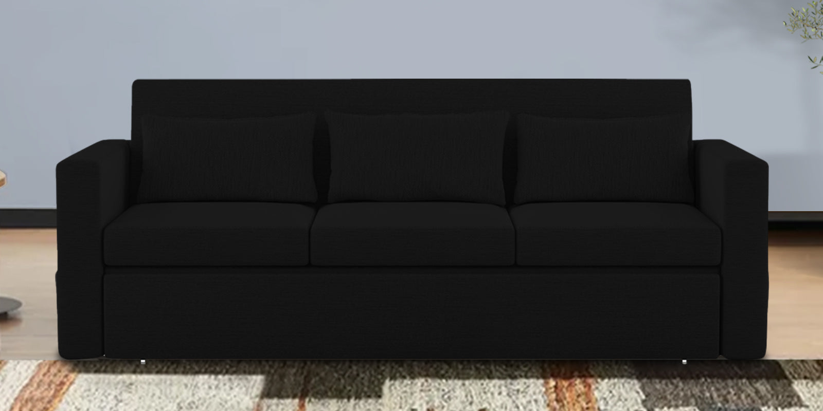 River Fabric 3 Seater Pull Out Sofa Cum Bed In Zed Black Colour