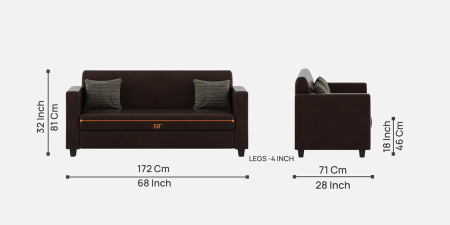 Baley Leatherette 3 Seater Sofa In Dark Brown Colour - Febonic Living