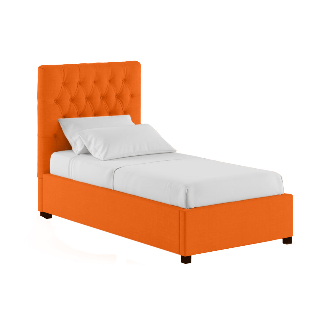 Isko Fabric Upholstered Single Bed in Vivid Orange Colour with Box Storage