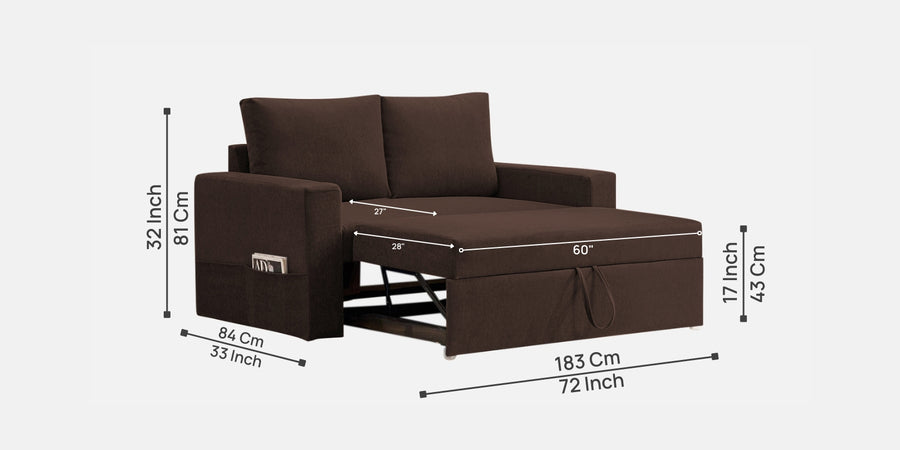 Kara Fabric 2 Seater Pull Out Sofa Cum Bed In Coffee Brown Colour - Febonic Living