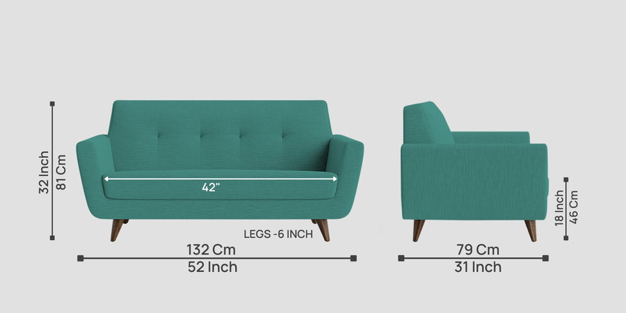 Jasmin Fabric 2 Seater Sofa In Sea Green Colour - Febonic Living