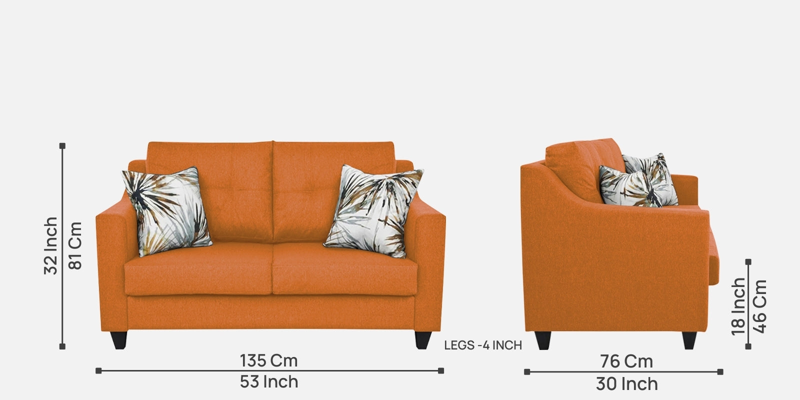 Welly Fabric 2 Seater Sofa In Dark Orange Colour