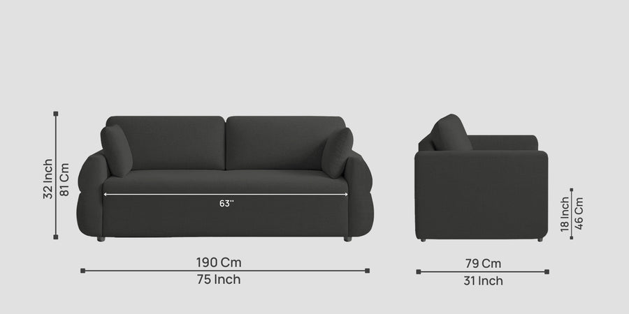Jack Fabric 3 Seater Sofa In Charcoal Grey Colour - Febonic Living