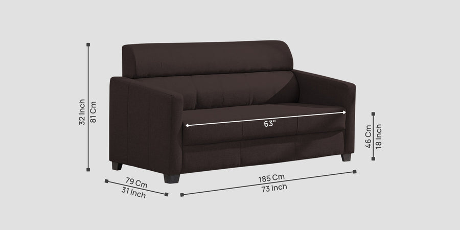 Devo Fabric 3 Seater Sofa In Dark Brown Colour - Febonic Living