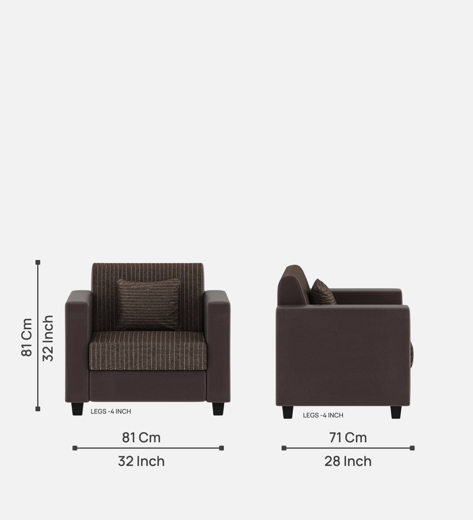 Baley Fabric 1 Seater Sofa in Lama Brown Colour