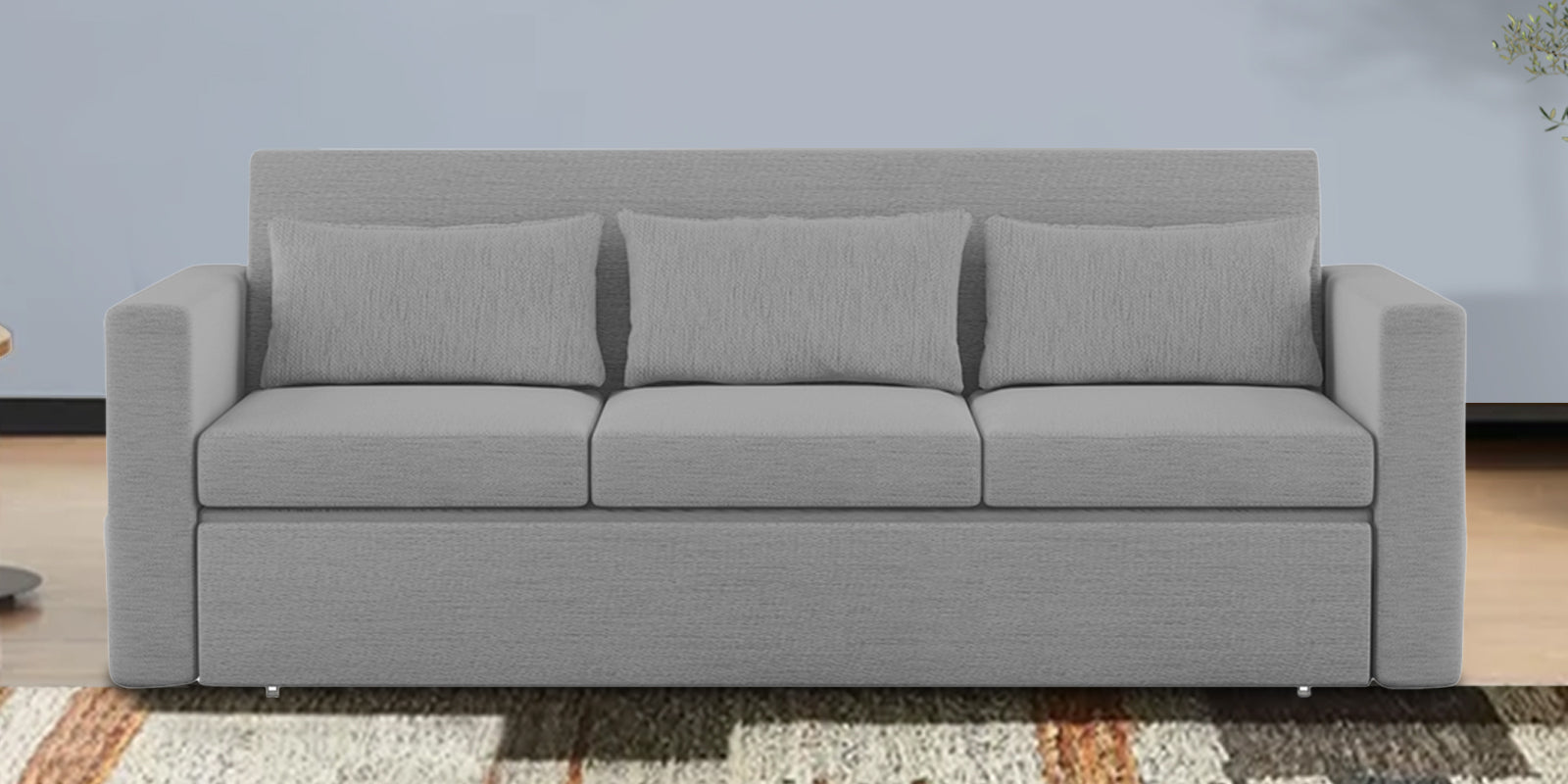 River Fabric 3 Seater Pull Out Sofa Cum Bed In lit Grey Colour