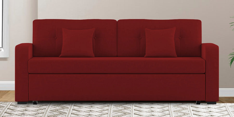Rocky Fabric 3 Seater Pull Out Sofa Cum Bed In Blood Maroon Colour With Storage - Febonic Living