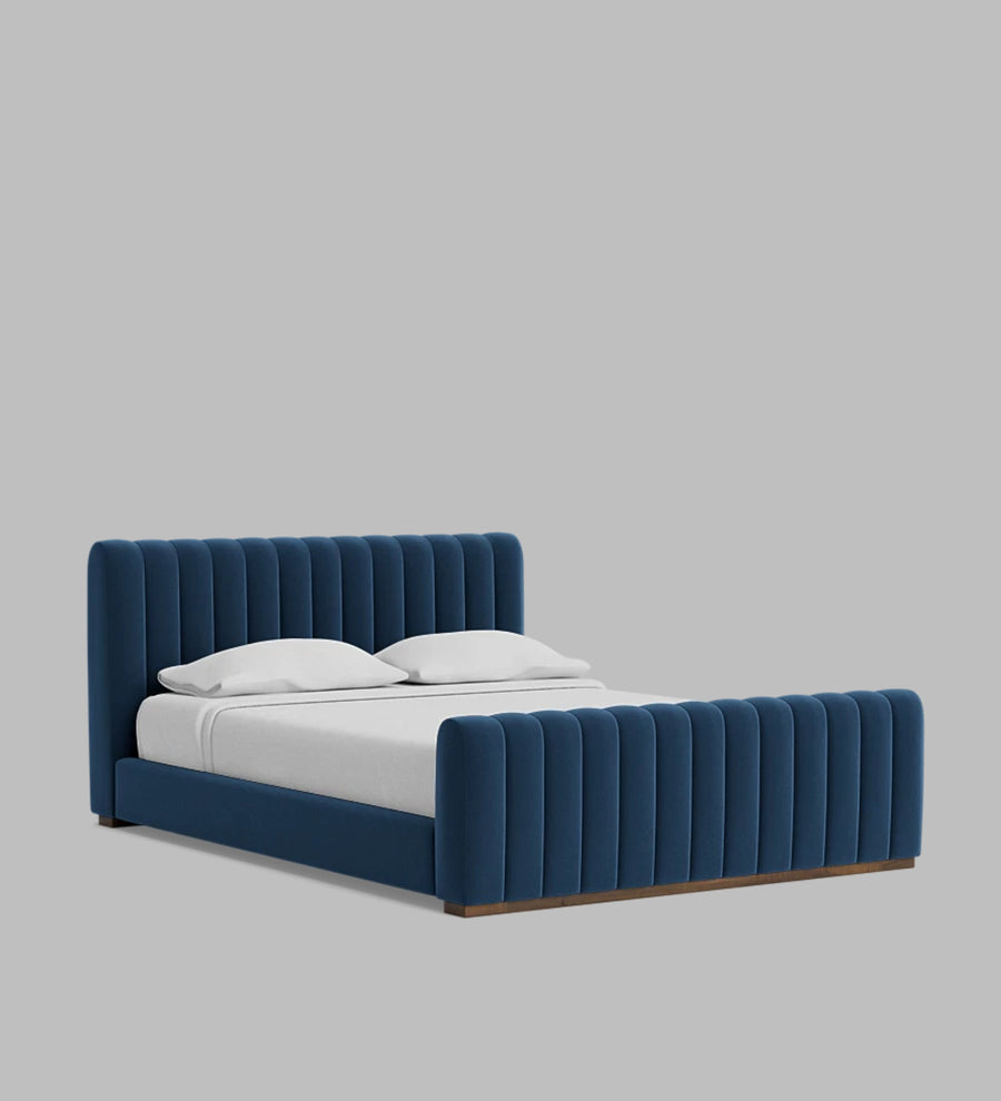 Nalan Velvet Upholstered Queen Size Bed In Imperial Blue Colour - Febonic Living