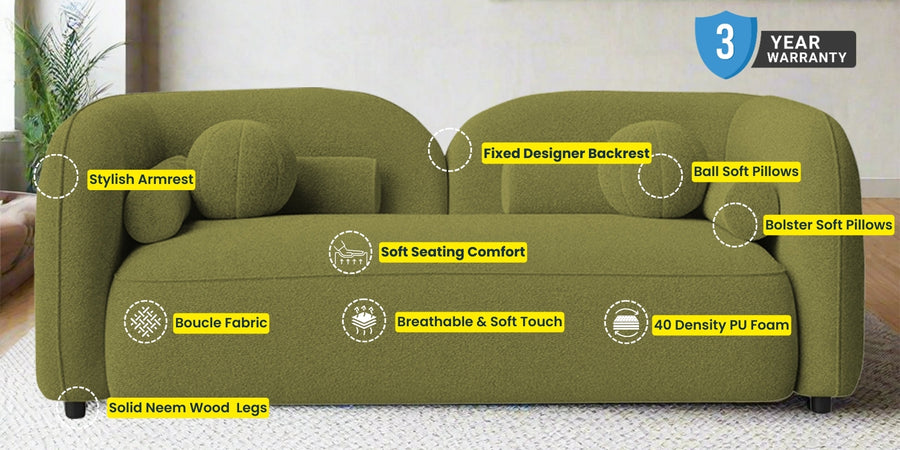 Corny Boucle Fabric 2 Seater Sofa In Fog Grey Colour - Febonic Living