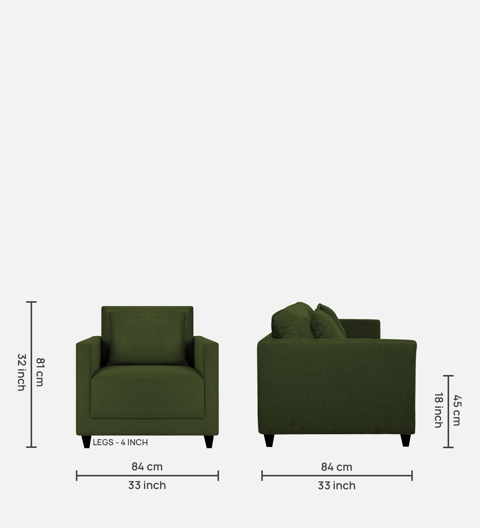 Kera Fabric 1 Seater Sofa in Olive Green Colour