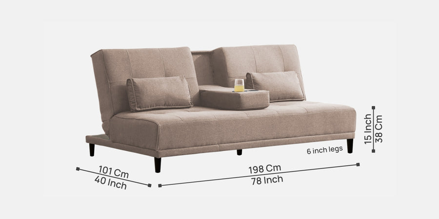 Jerry Fabric 3 Seater Convertible Sofa Cum Bed In Kadhi Beige Colour - Febonic Living