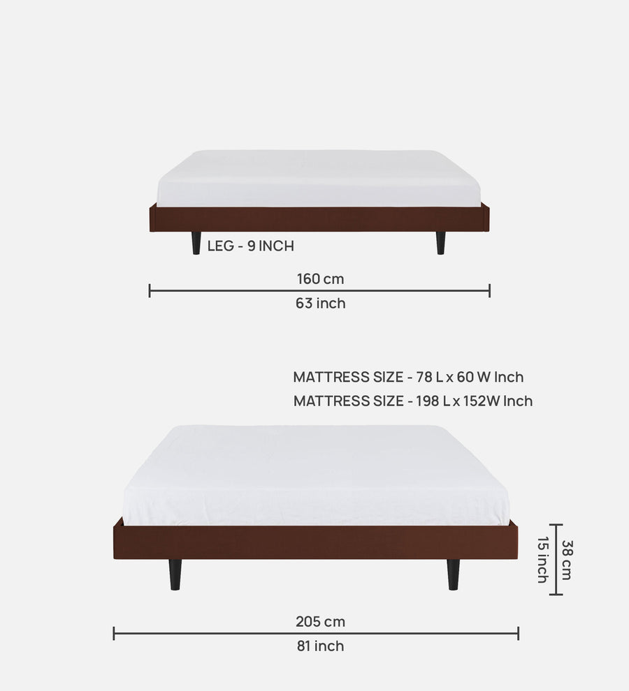 Basi Fabric Upholstered Queen Size Bed In Coffee Brown Colour - Febonic Living