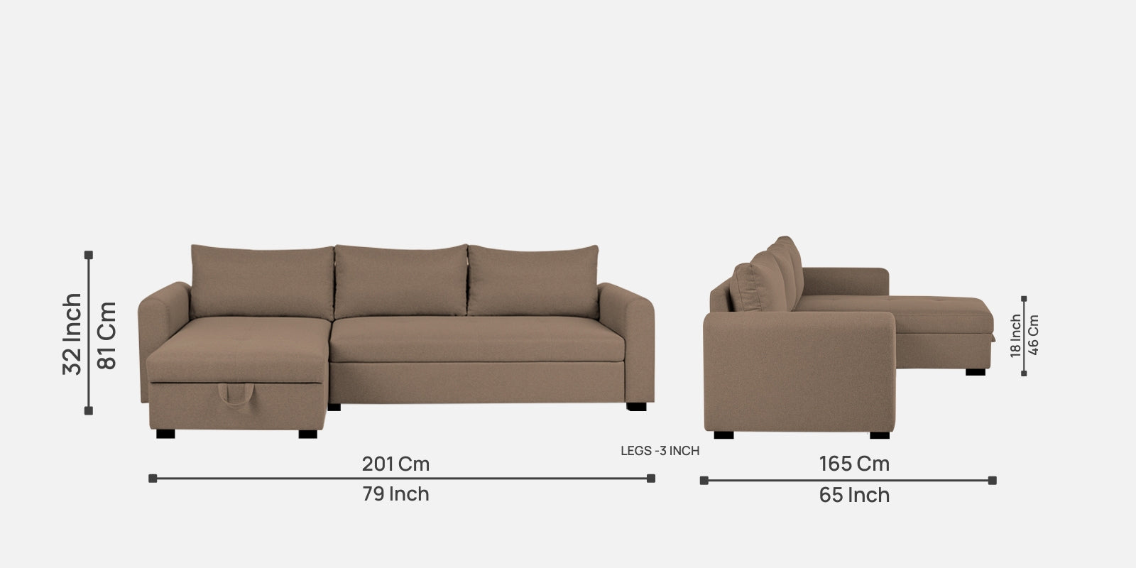 Sigma Fabric RHS Sectional (3+ Lounger) in Cookie Beige Colour