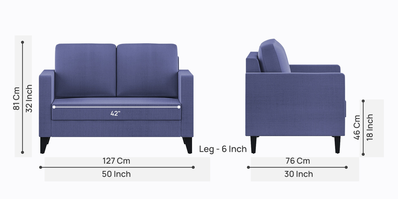 Nori Fabric 2 Seater Sofa In Denim Blue Colour