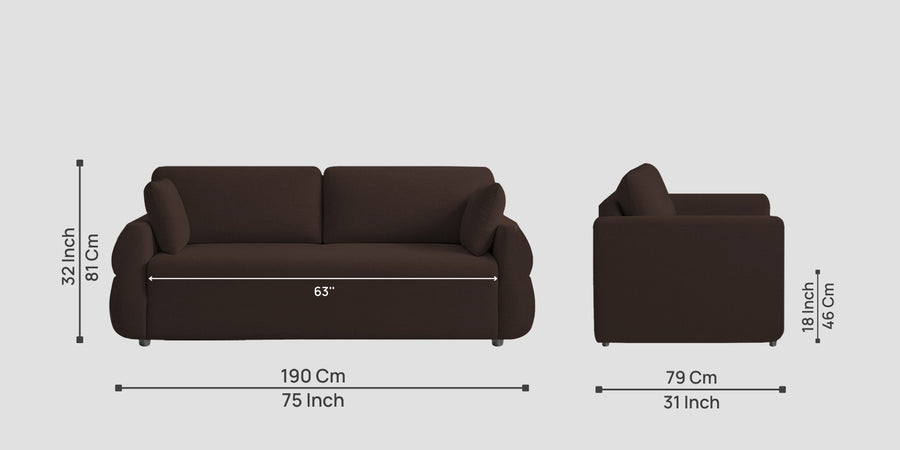 Jack Fabric 3 Seater Sofa In Coffee Brown Colour - Febonic Living