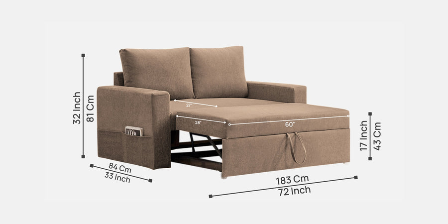 Kara Fabric 2 Seater Pull Out Sofa Cum Bed In Cookie Beige Colour - Febonic Living