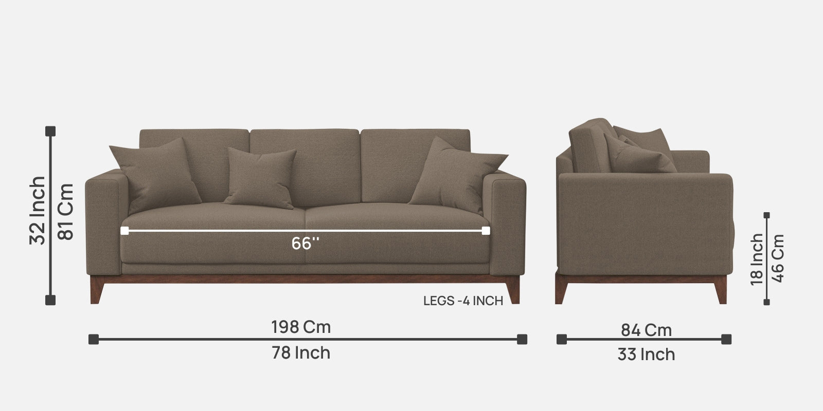 Luca Fabric 3 Seater Sofa in Hazel Beige Colour