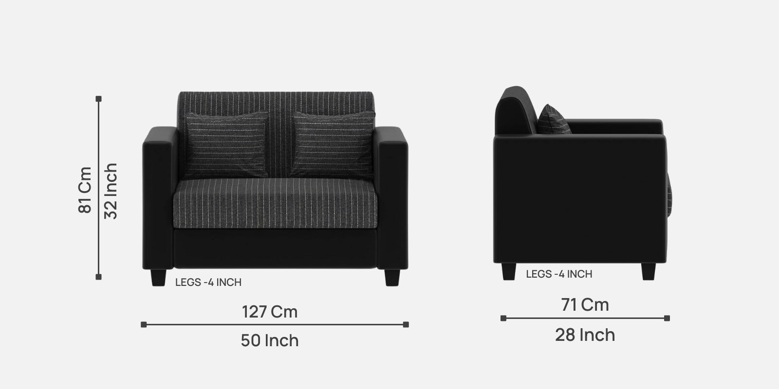 Baley Fabric 2 Seater Sofa in Lama Black Colour