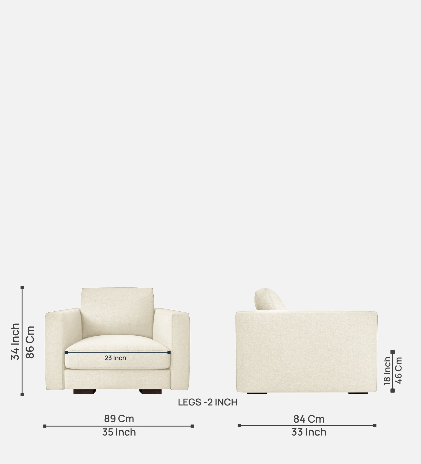 Messy Fabric 1 Seater Sofa In  Ivory Cream Colour - Febonic Living