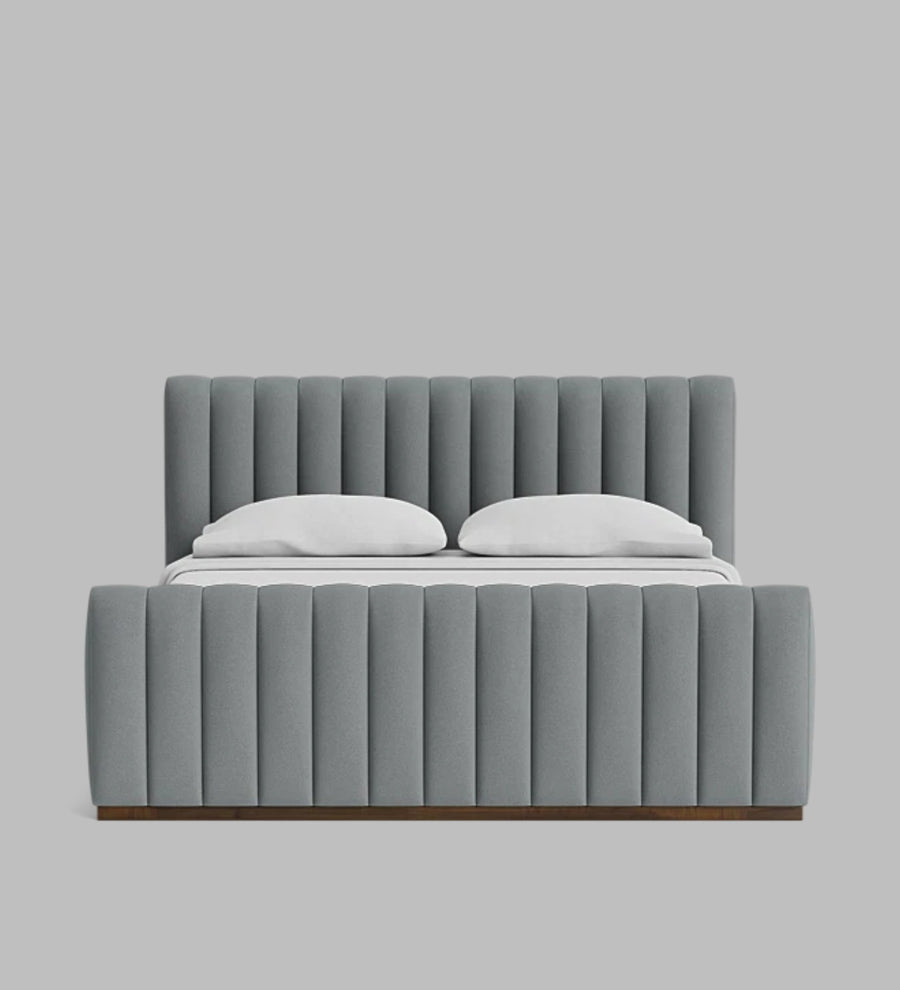 Nalan Velvet Upholstered Queen Size Bed In Pubble Grey Colour - Febonic Living