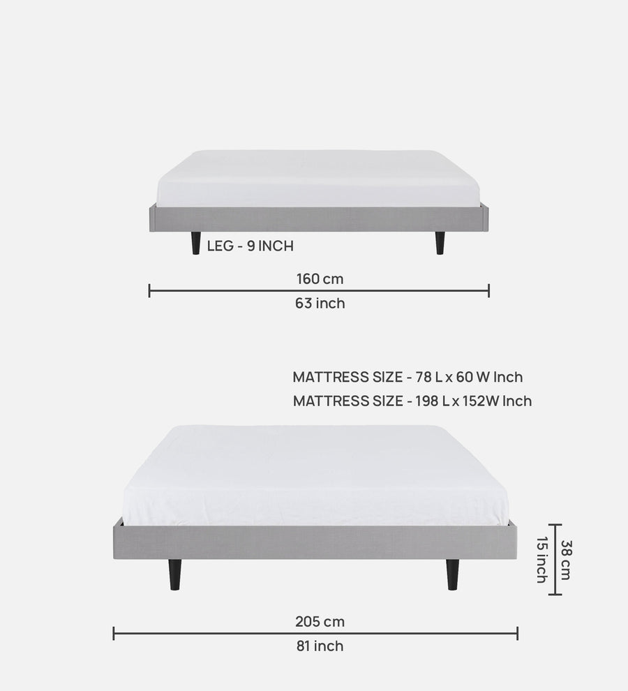 Basi Fabric Upholstered Queen Size Bed In Lit Grey Colour - Febonic Living