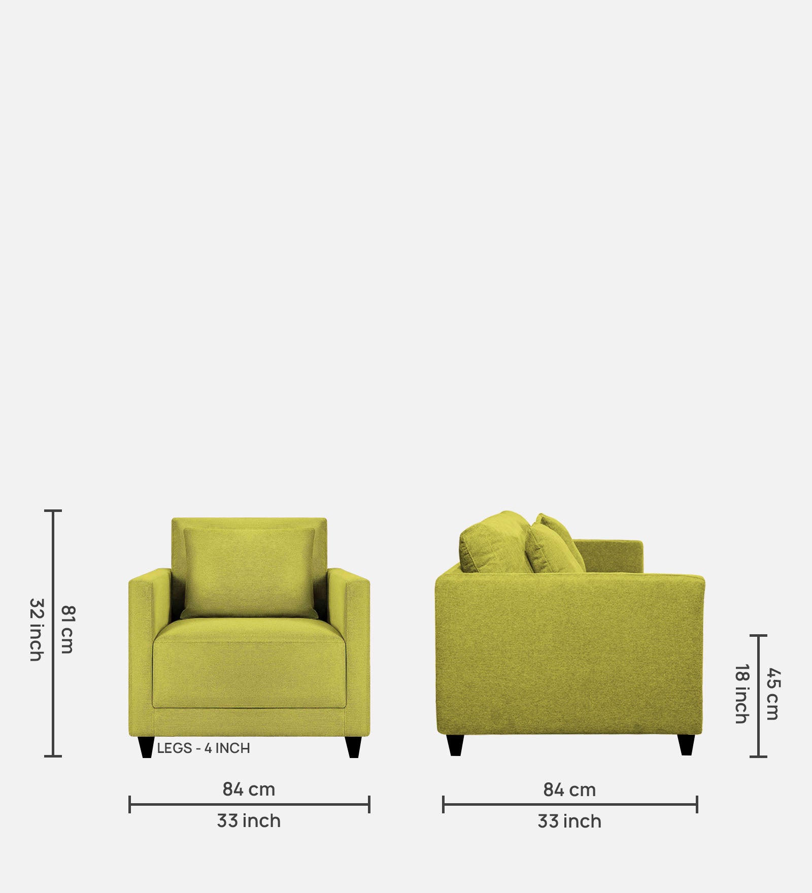 Kera Fabric 1 Seater Sofa in Parrot Green Colour