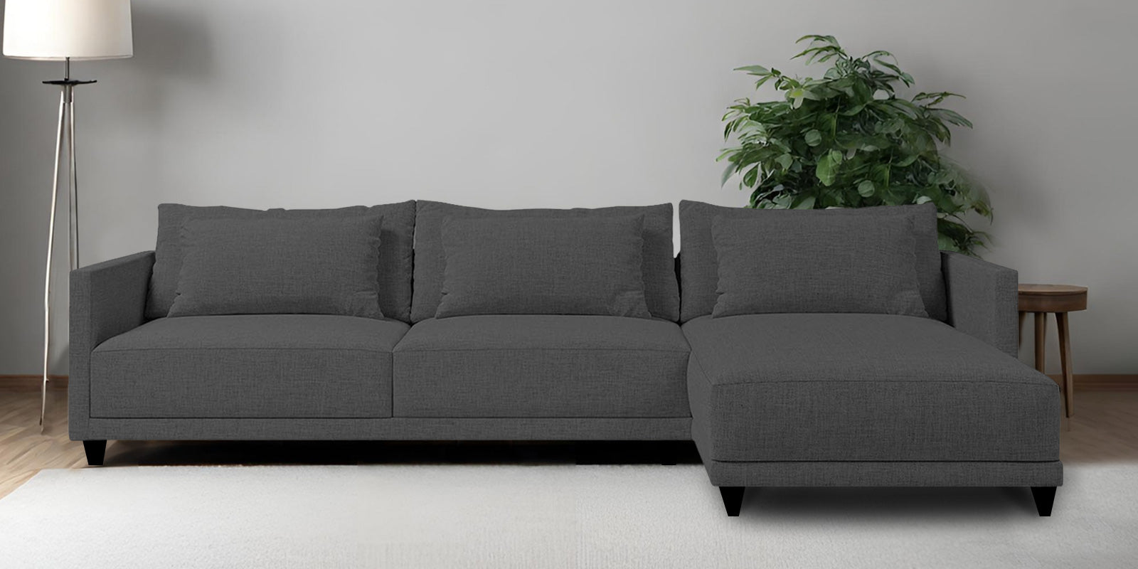 Kera Fabric LHS Sectional Sofa (3+Lounger) In Charcoal Grey Colour