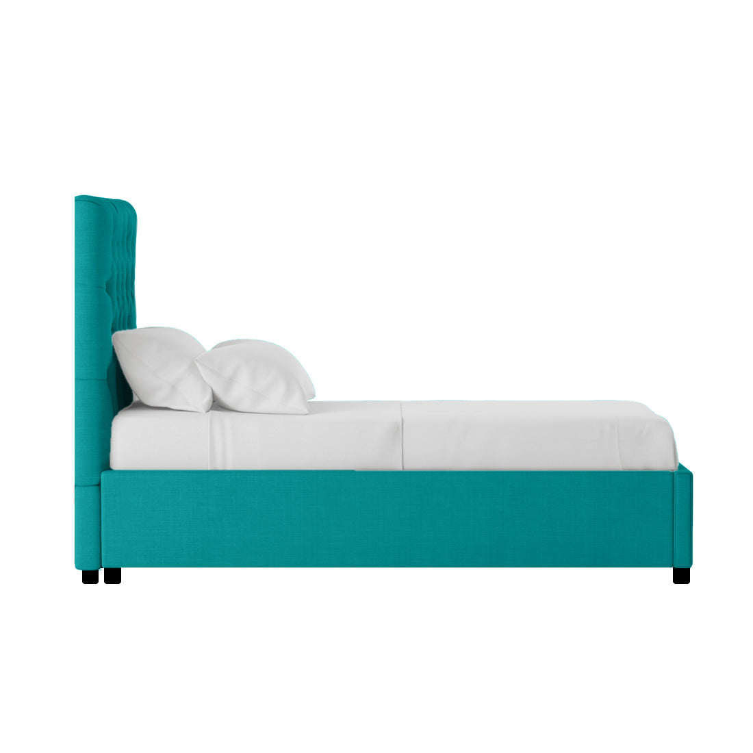 Isko Fabric Upholstered Single Bed in Sea Green Colour with Box Storage