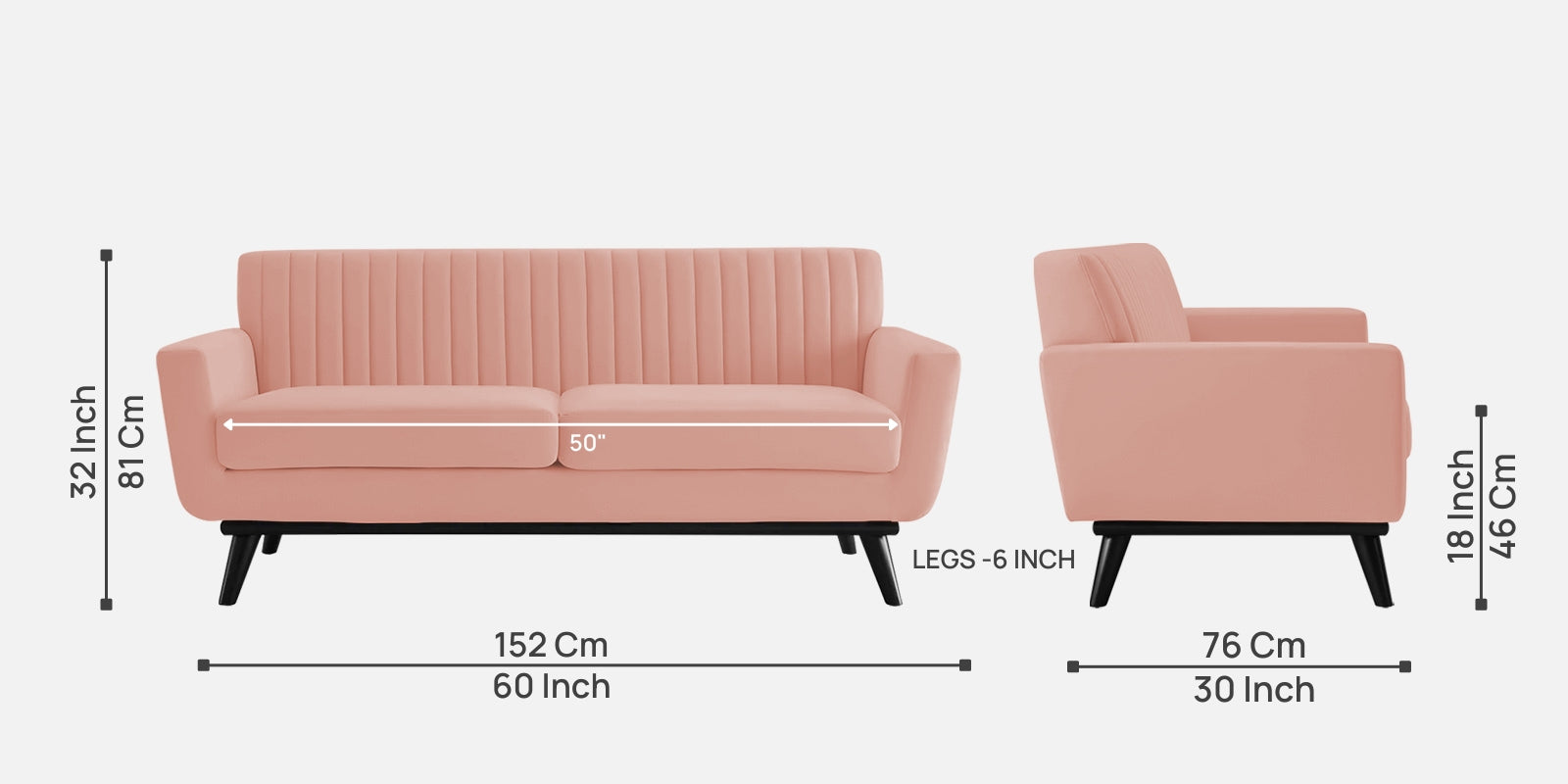 Tucker Velvet 2 Seater Sofa In Blush Pink Colour