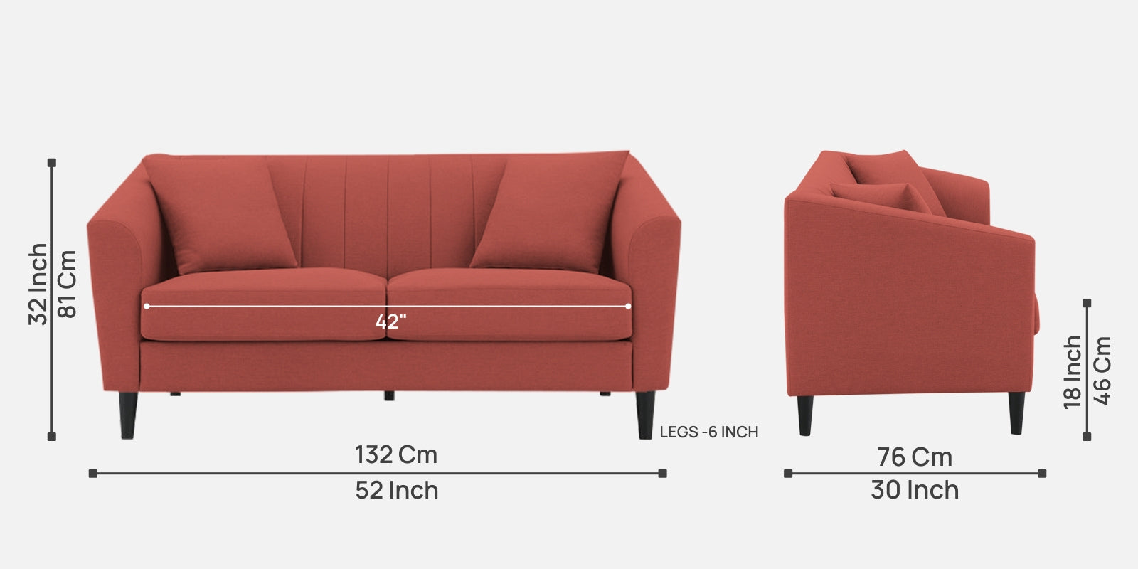 Polon Fabric 2 Seater Sofa In Salmon Pink Colour