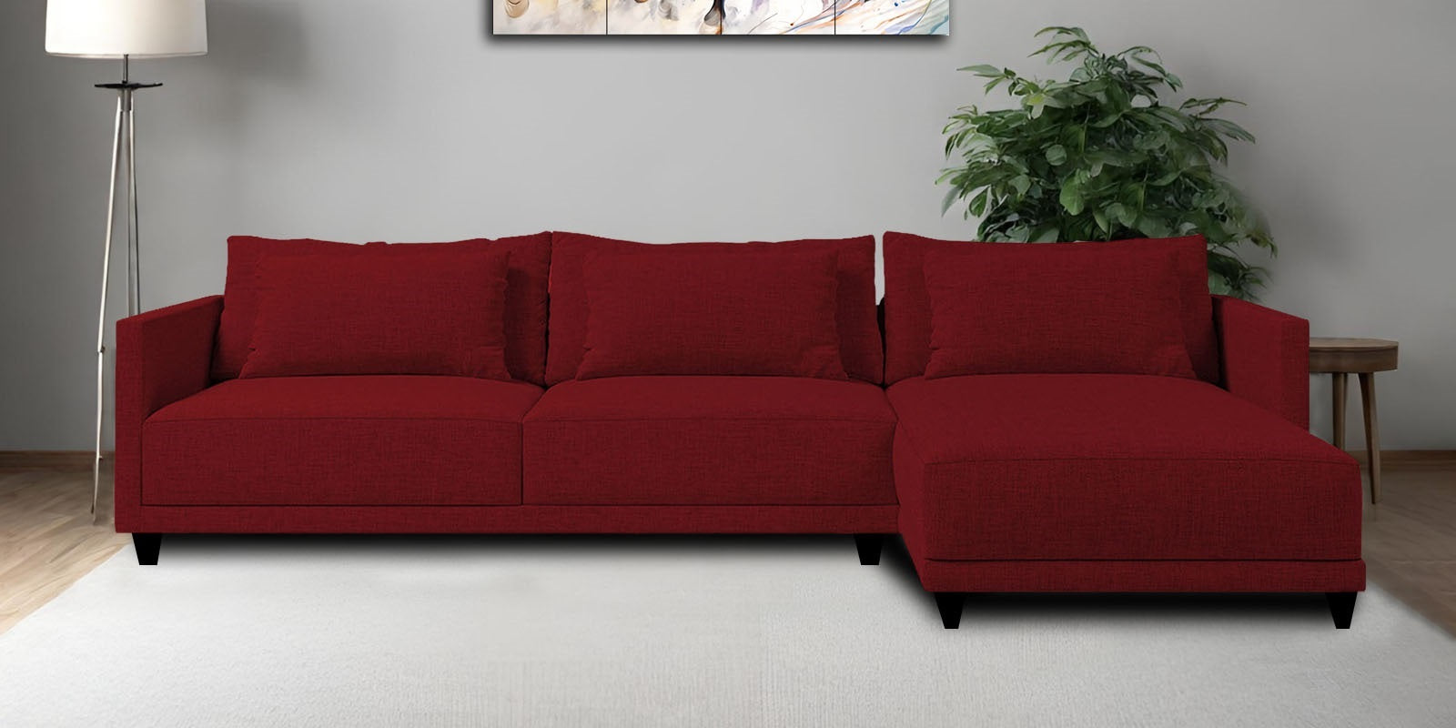 Kera Fabric LHS Sectional Sofa (3+Lounger) In Blood Maroon Colour