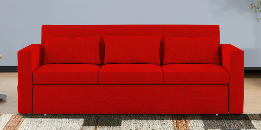 River Fabric 3 Seater Pull Out Sofa Cum Bed In Ruby Red Colour - Febonic Living