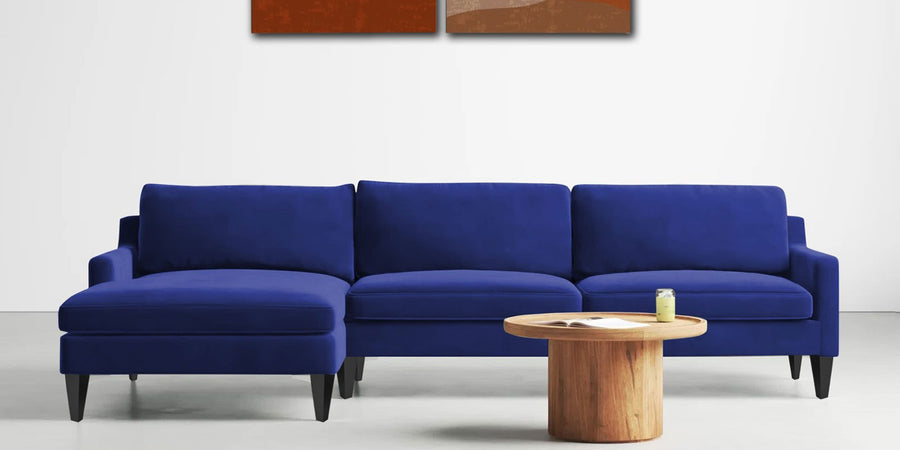 Jones Velvet Rhs Sectional Sofa 3 Lounger In Imperial Blue Colour - Febonic Living